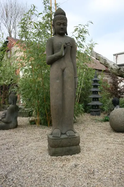 Product image 1 of the product “Standing Buddha, Indian Style - with praying chain, in the sizes from 100 to 200cm, antique finish ”